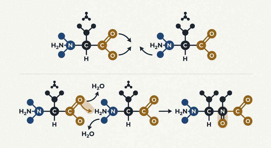 que es un peptido: diagrama del enlace peptidico entre aminoacidos